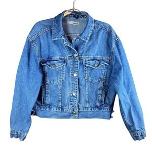 Topshop Cropped Denim Jacket Blue Boxy Trucker Cotton Classic Layer US 8
